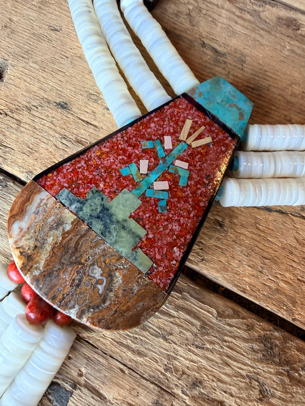 Santo Domingo Mother of Pearl Mosaic Pictoral Necklace - NPD5