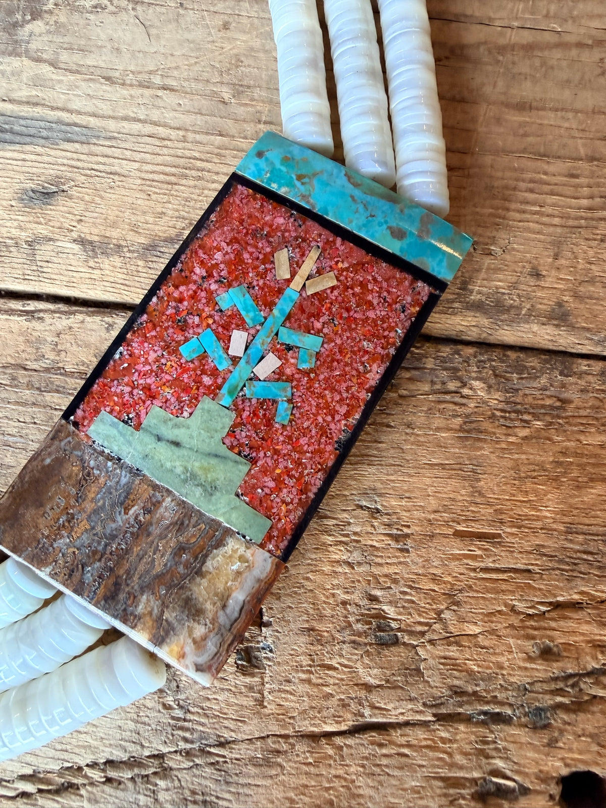 Santo Domingo Mother of Pearl Mosaic Pictoral Necklace - NPD5