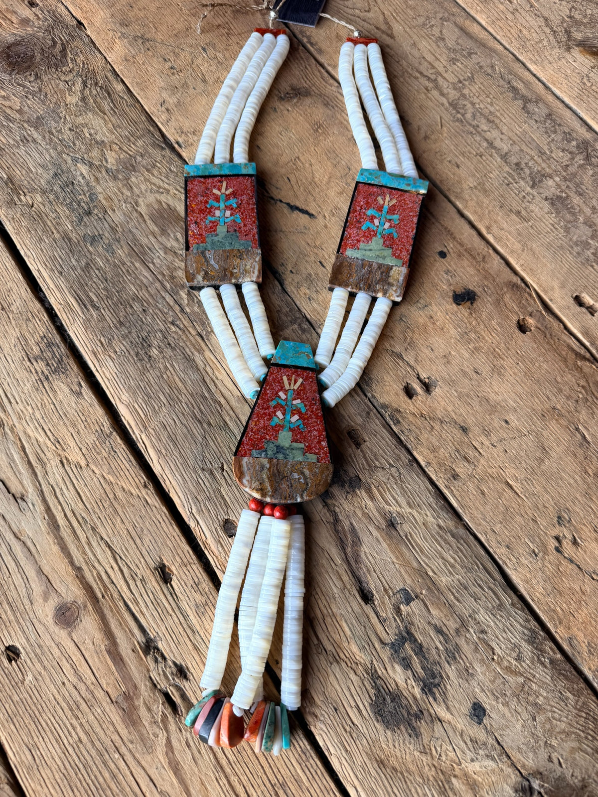Santo Domingo Mother of Pearl Mosaic Pictoral Necklace - NPD5