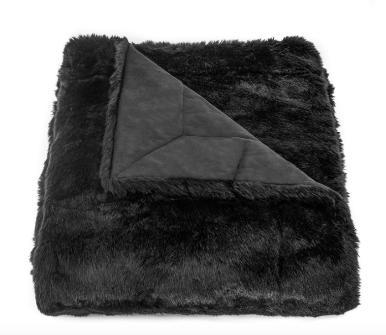 Oversized Black Faux Fur Throw - BKHE2