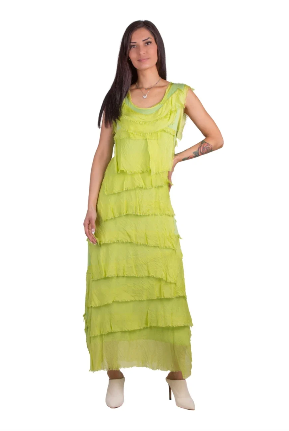 Lime Silk Tiered Maxi Dress - DGG2-LM