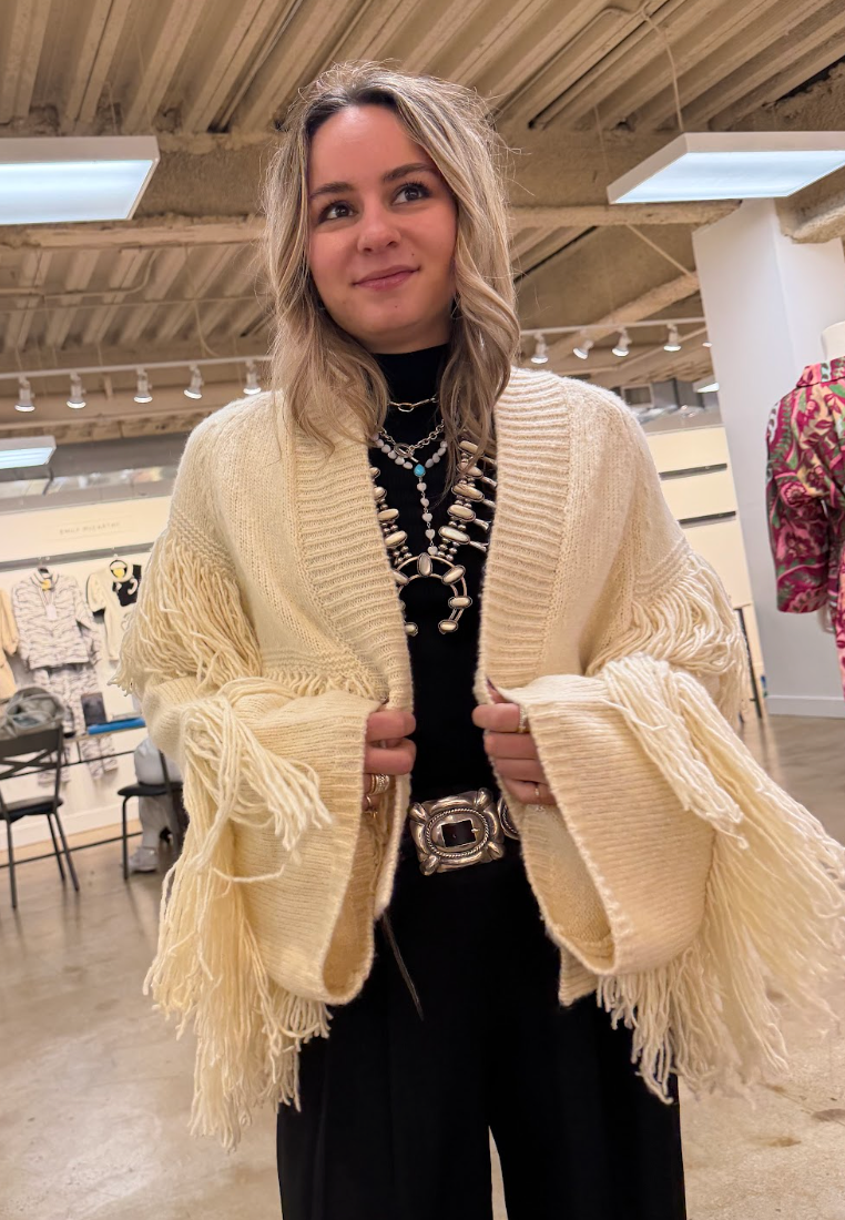Ivory Carmen Fringed Cardigan Sweater - 294351