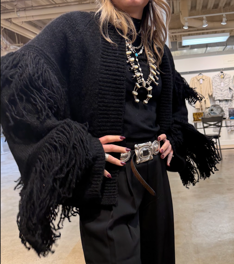 Black Carmen Fringed Cardigan Sweater - 294350