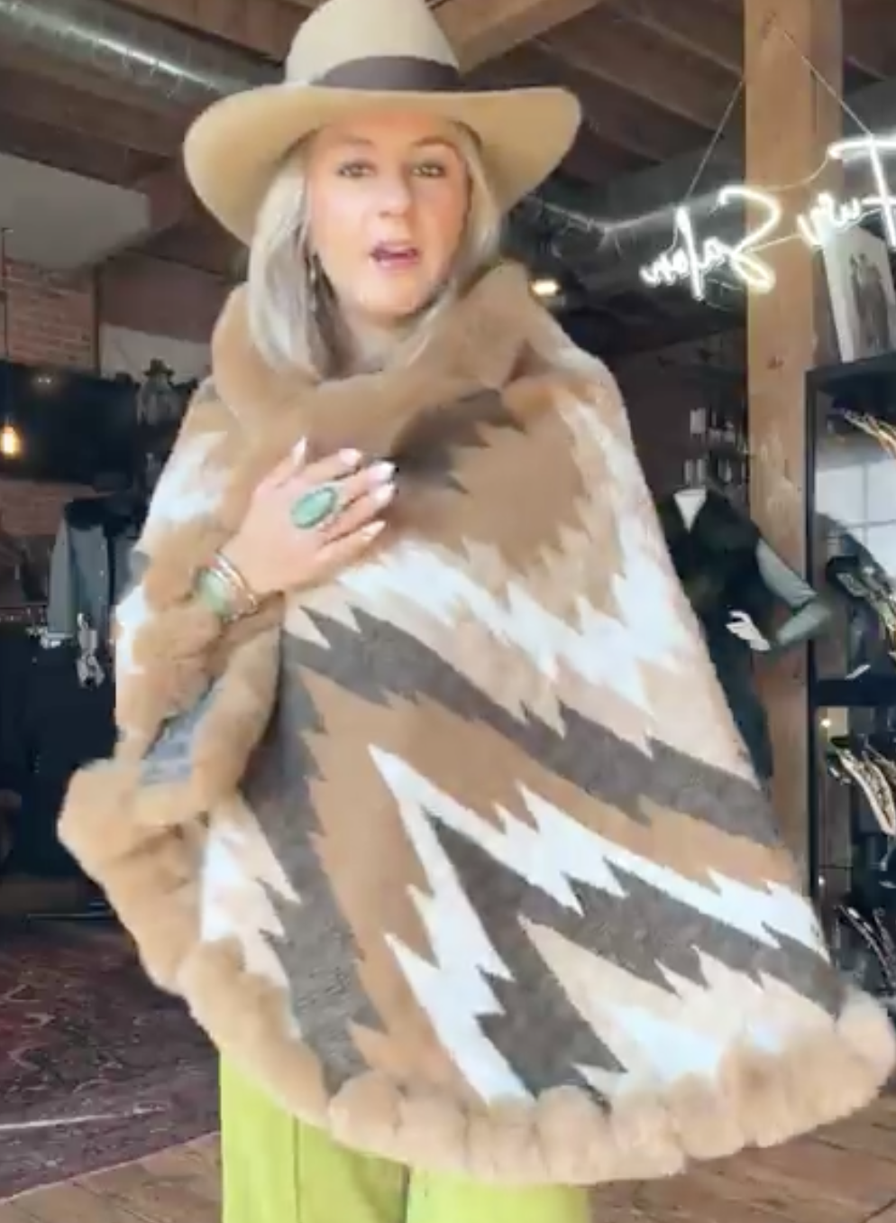 Faux Fur Aztec Wrap - F24063-OS