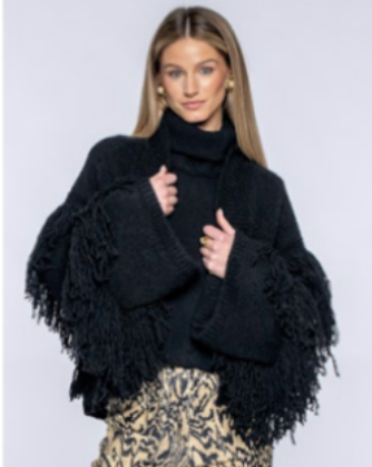 Black Carmen Fringed Cardigan Sweater - 294350