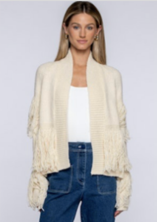 Ivory Carmen Fringed Cardigan Sweater - 294351