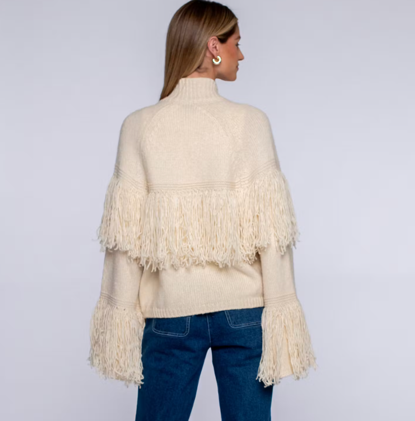 Ivory Carmen Fringed Cardigan Sweater - 294351