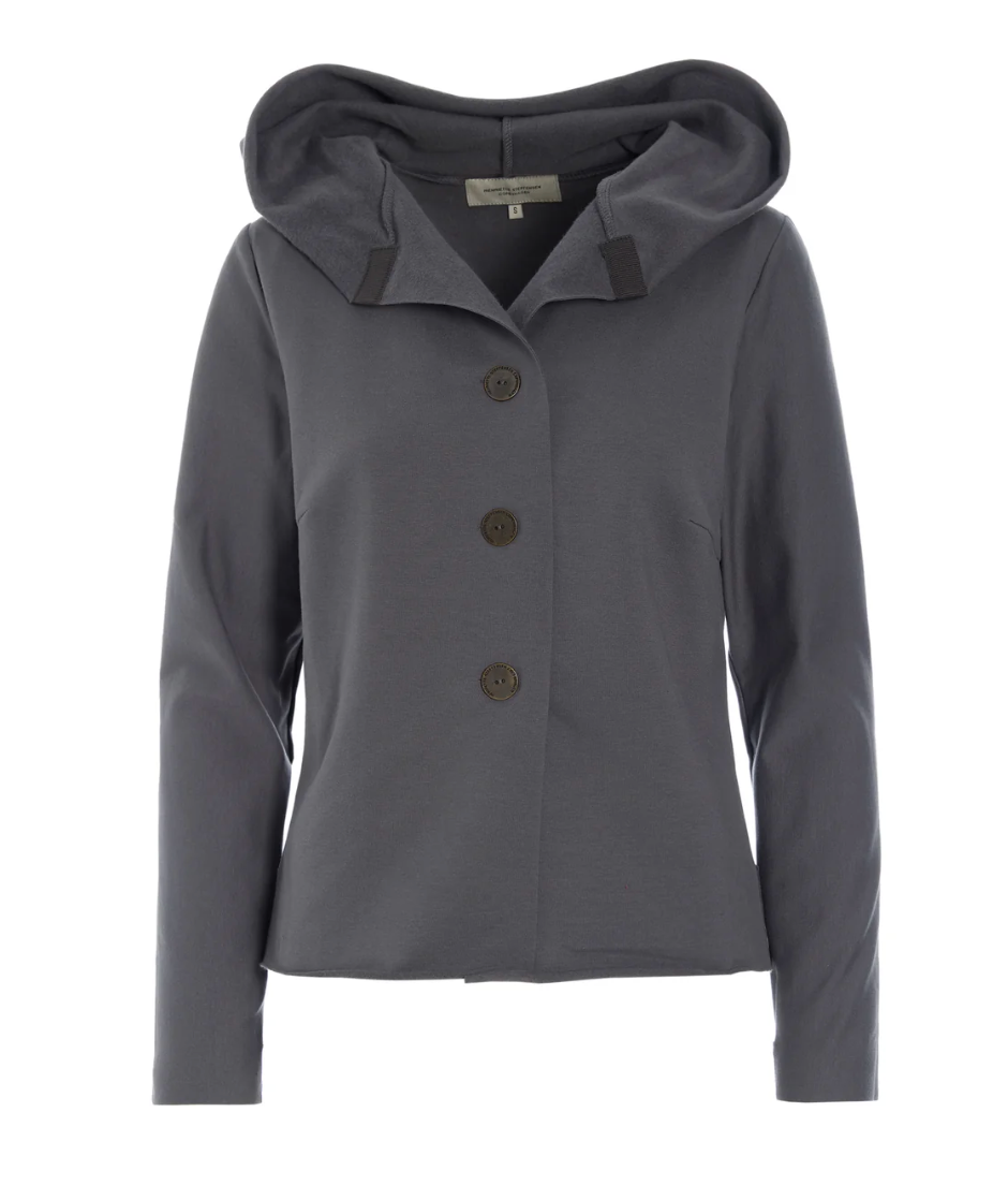 Grey Cotton Button Up Hoodie - 71021G