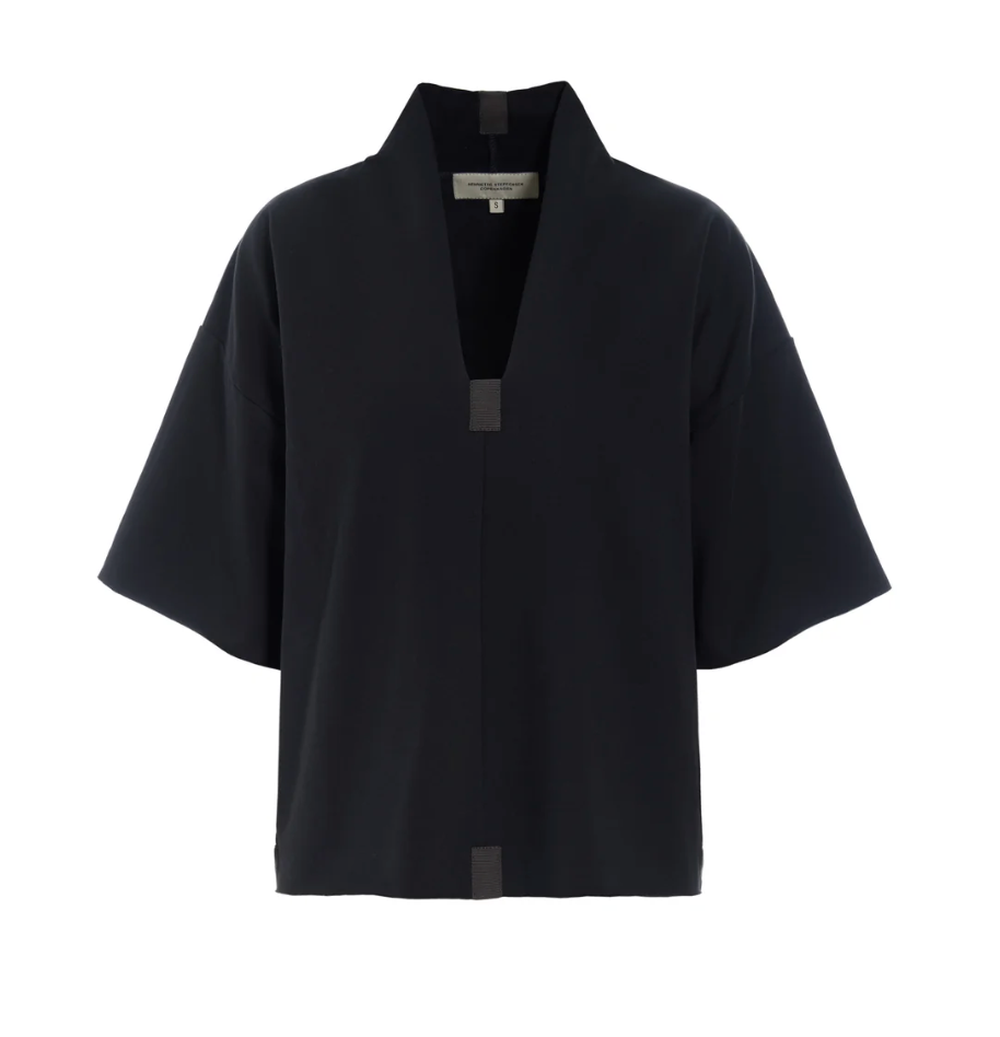 Black V-Neck Cotton Blouse - 71022B