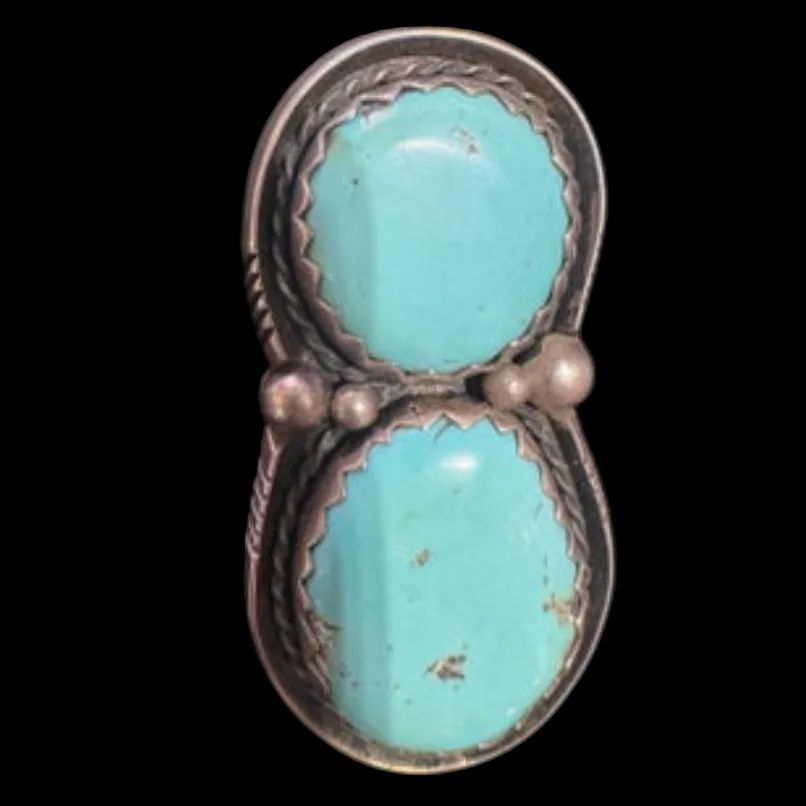 Al Frank Sterling Silver Two-Stone Turquoise Ring – Size 6 - RMH386