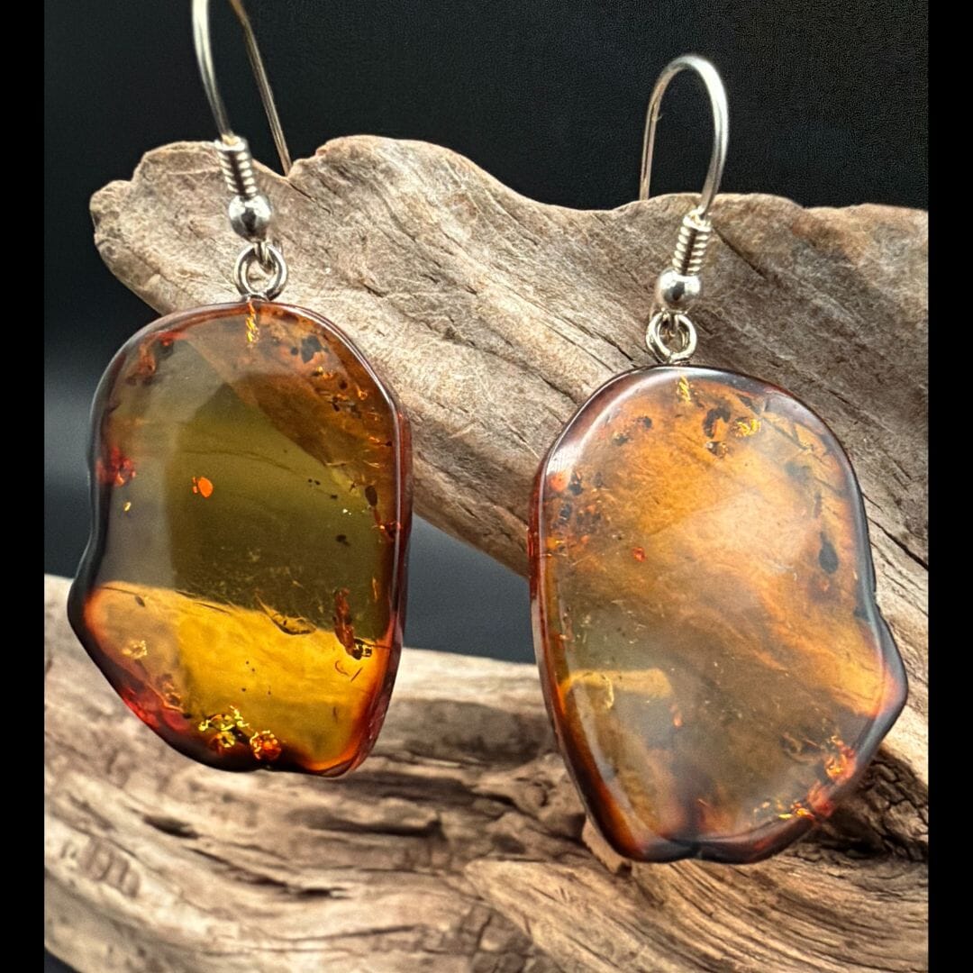 Amber Chunk Dangle Earrings - ESW192