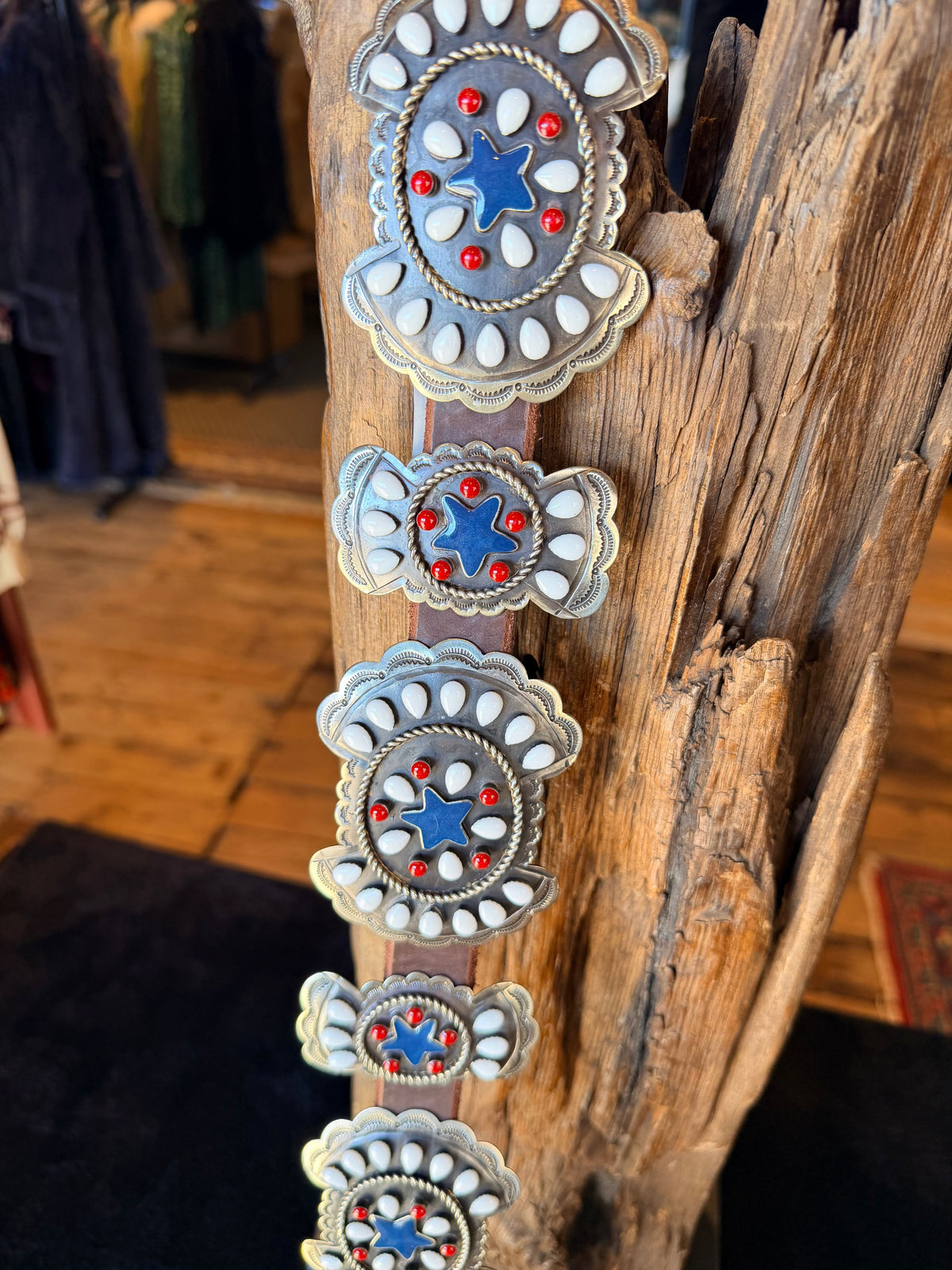 Americana Enamel/Blue Star/German Silver Concho Belt - BBAR97-BW