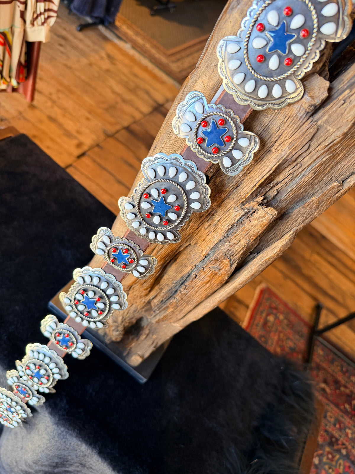 Americana Enamel/Blue Star/German Silver Concho Belt - BBAR97-BW