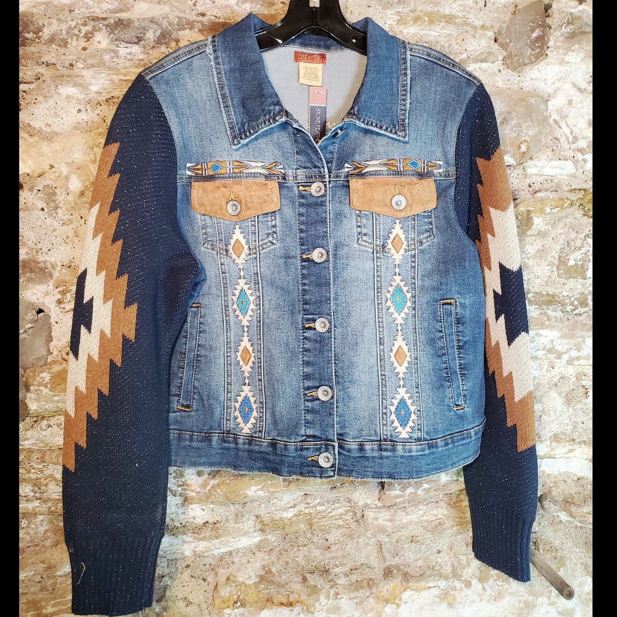 Aztec Embroidered Denim Jacket - JKSY6
