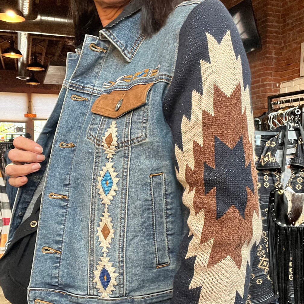 Aztec Embroidered Denim Jacket - Scully - JKSY6