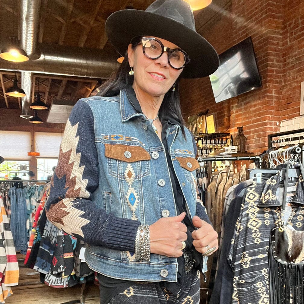 Aztec Embroidered Denim Jacket - Scully - JKSY6