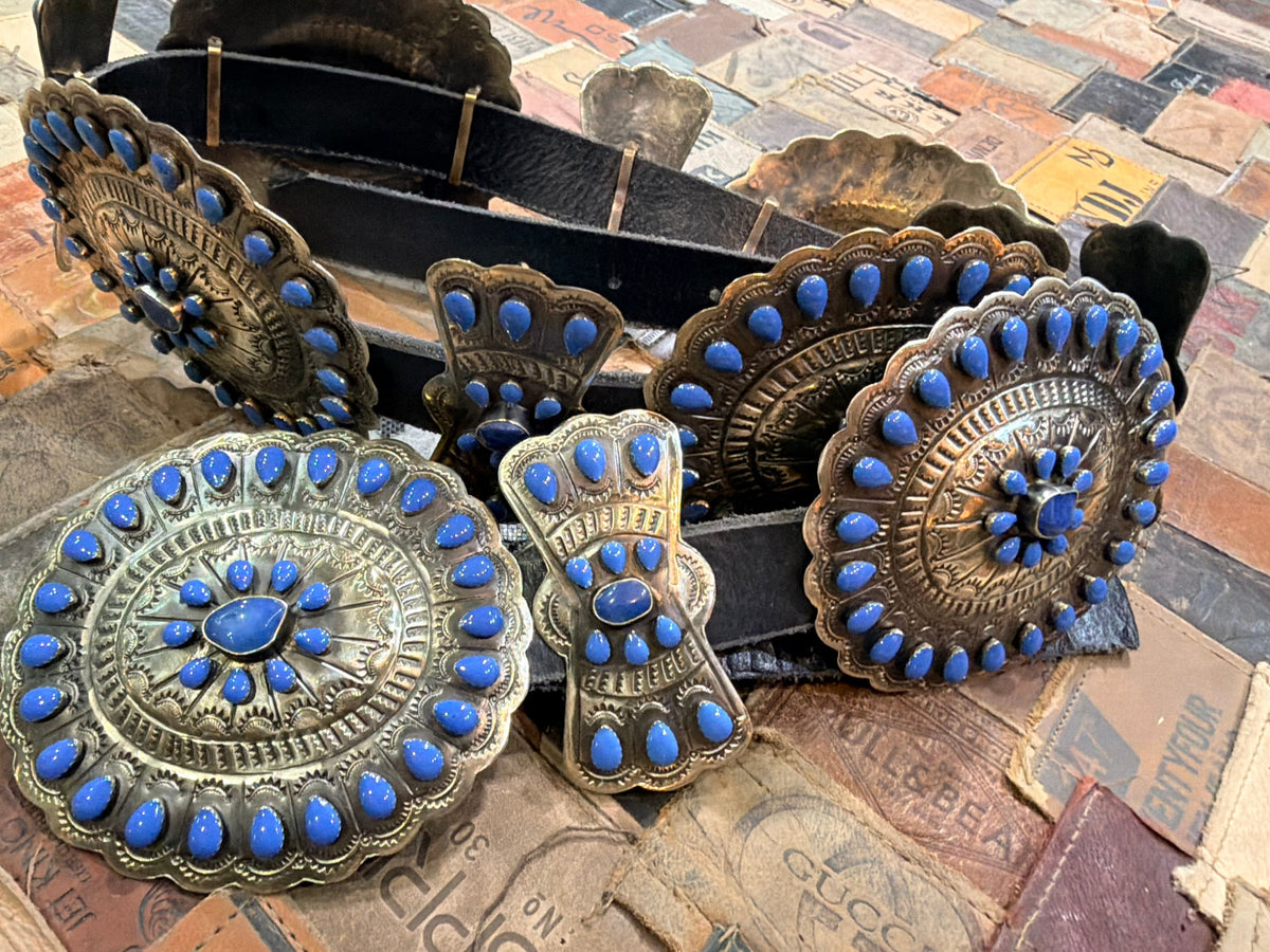 Azure Blue Enamel/German Silver Concho Belt - BBAR36