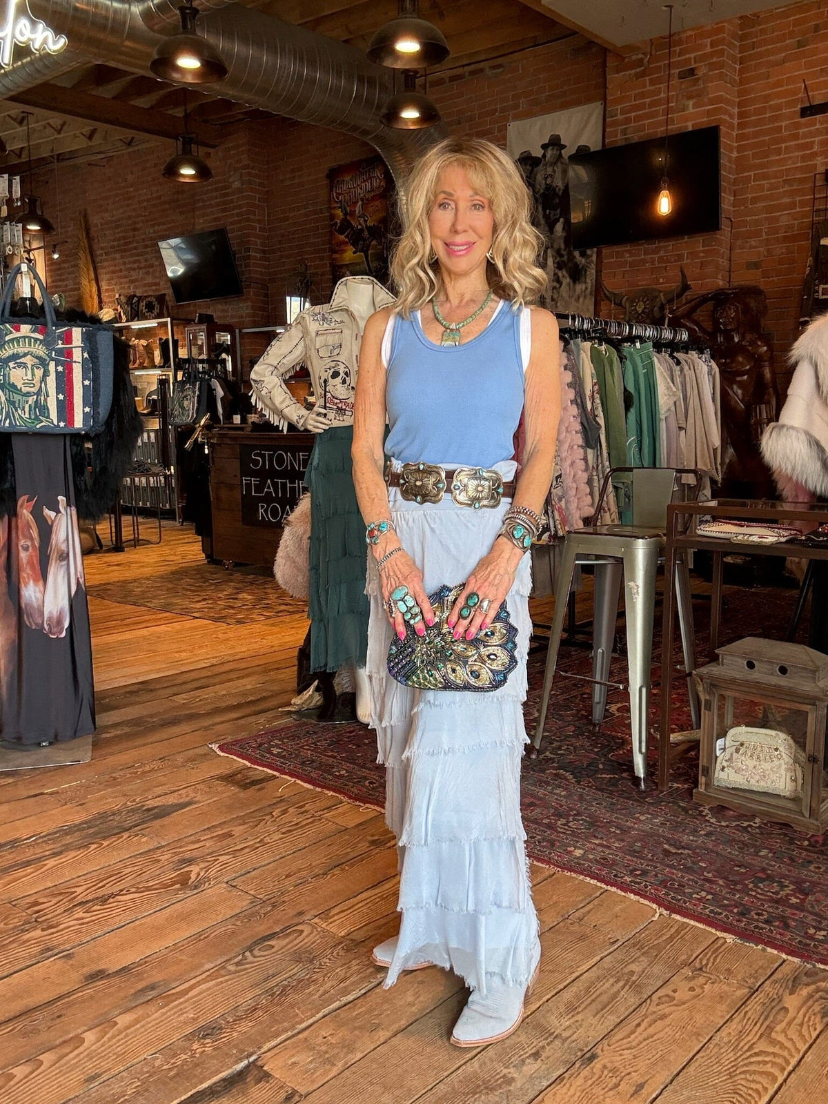 Baby Blue Silk Tiered Maxi Skirt - KGG1-BB