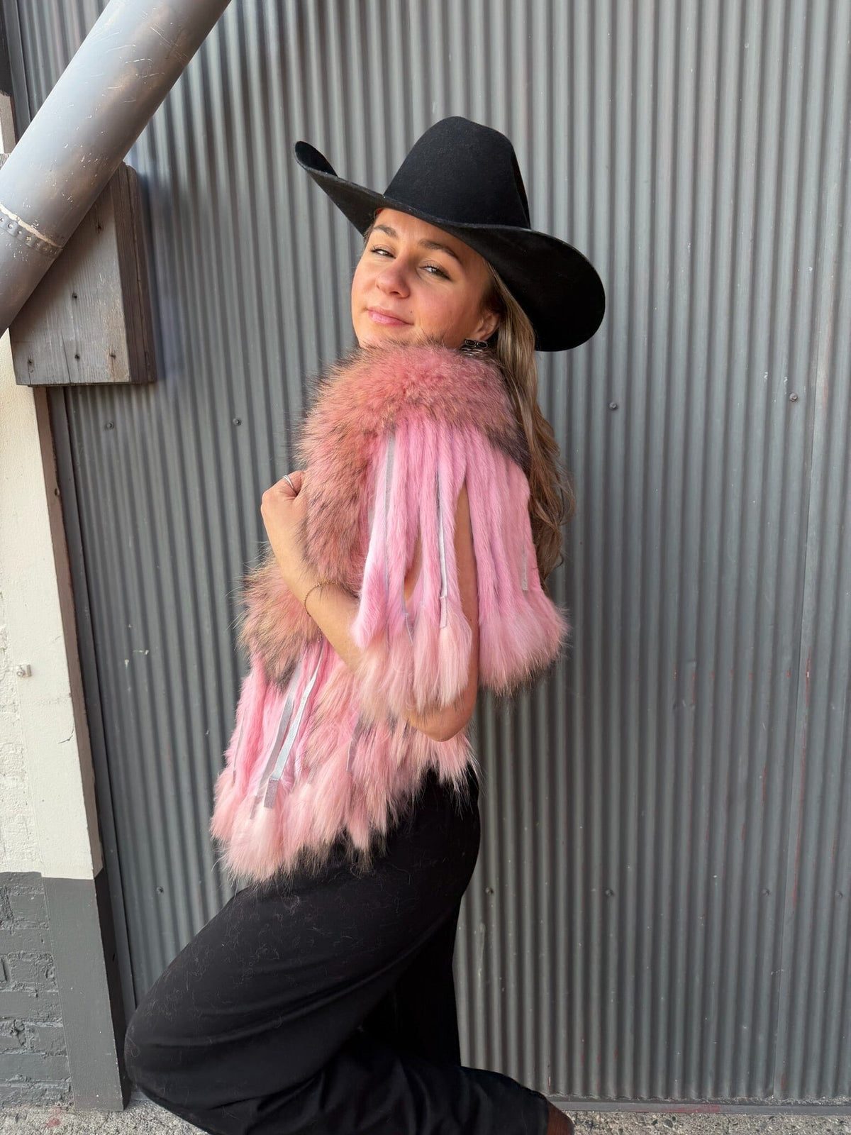 Baby Pink Raccoon Collar With Rabbit Fringe - MKCOLR-BP
