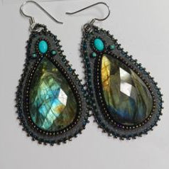 Beaded Labradorite/Turquoise Earrings - ESZ365