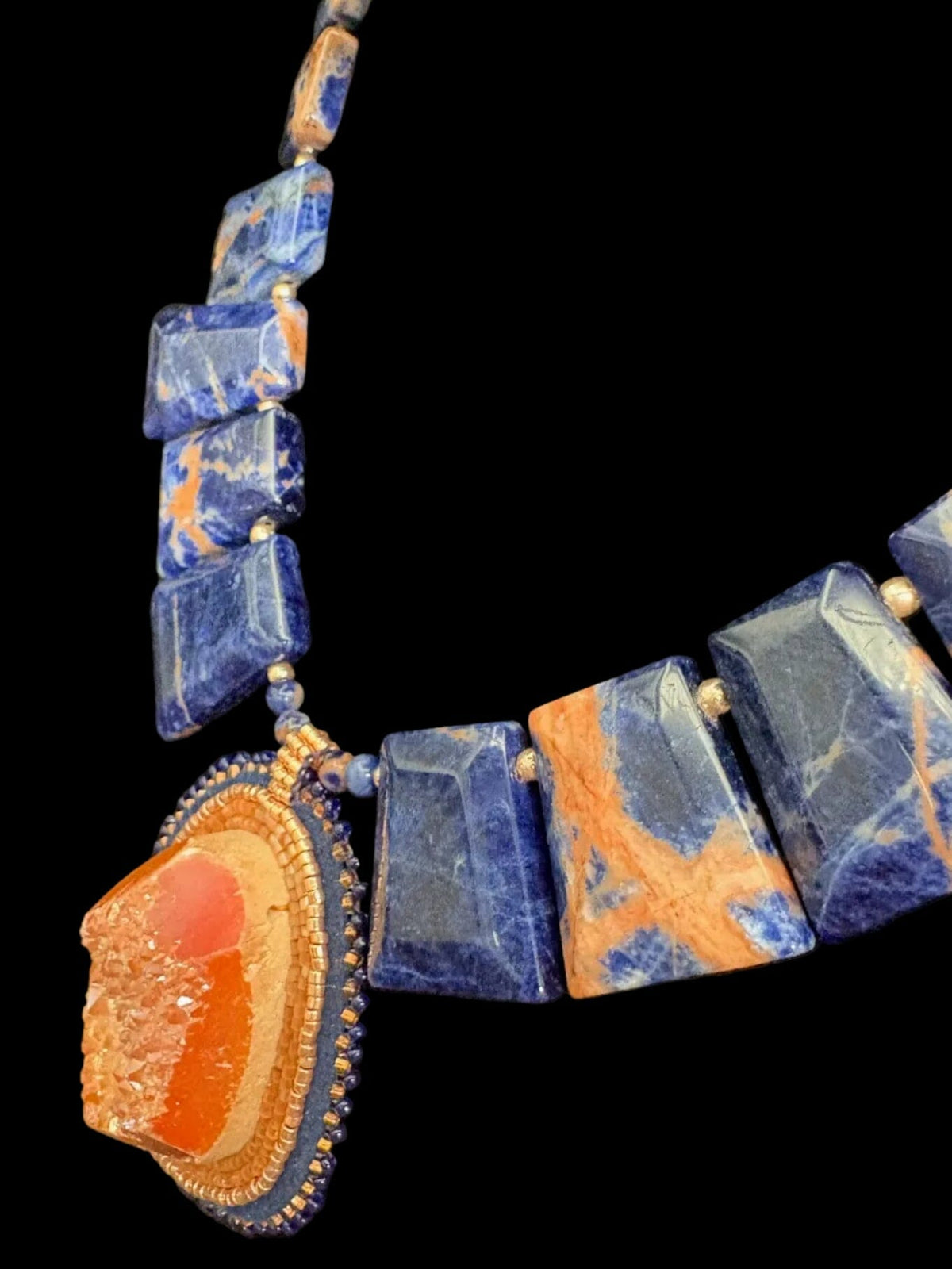 Beaded Orange Druzy/Sodalite Necklace - NSZ242
