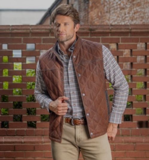 Beaver Creek Men's Leather Vest - Bourbon - Madison Creek - 46BOUR