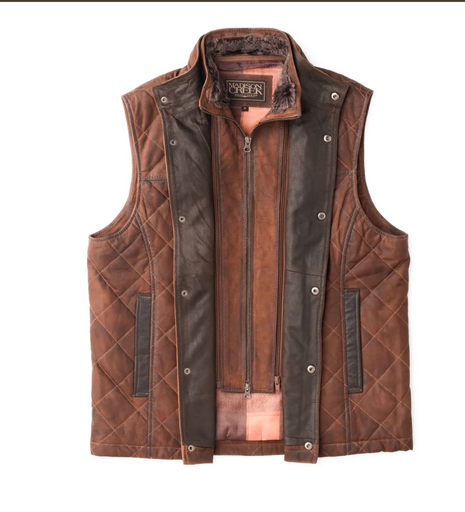 Beaver Creek Men's Leather Vest - Bourbon - Madison Creek - 46BOUR