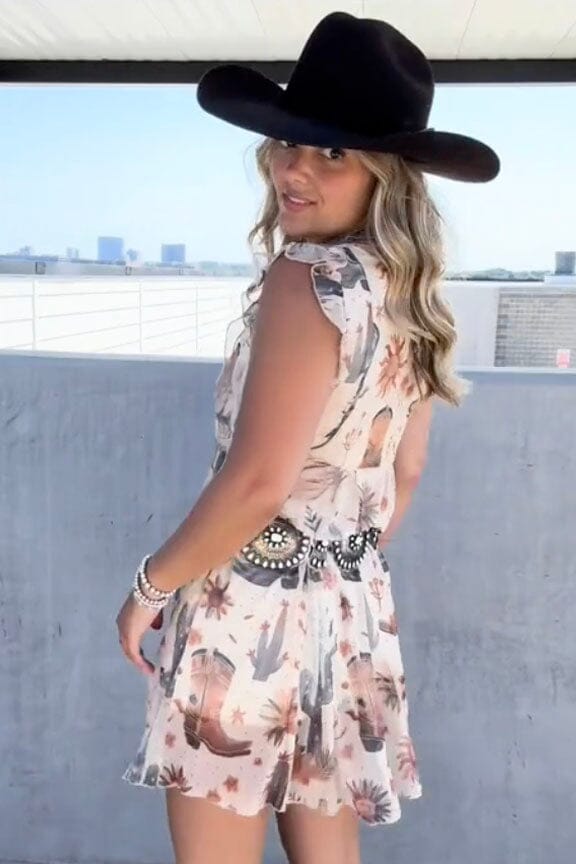 Beige Boot Print Mesh Dress - 4570BB