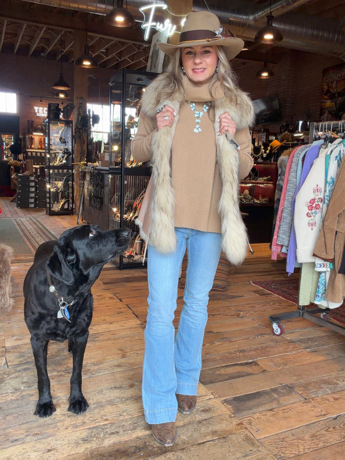Beige Shearling Fur Vest - 2705VB