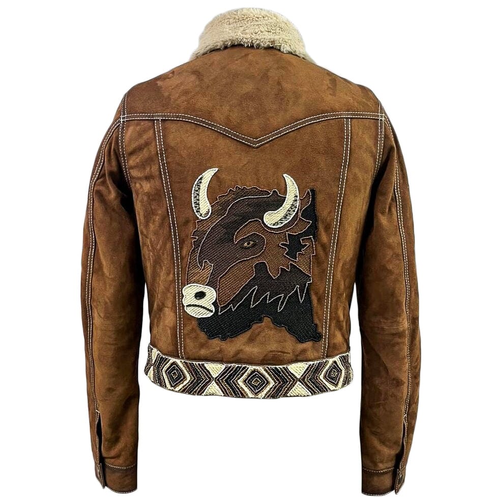 Women's Bison Leather Beaded Jacket - Madison Creek - BISNDT
