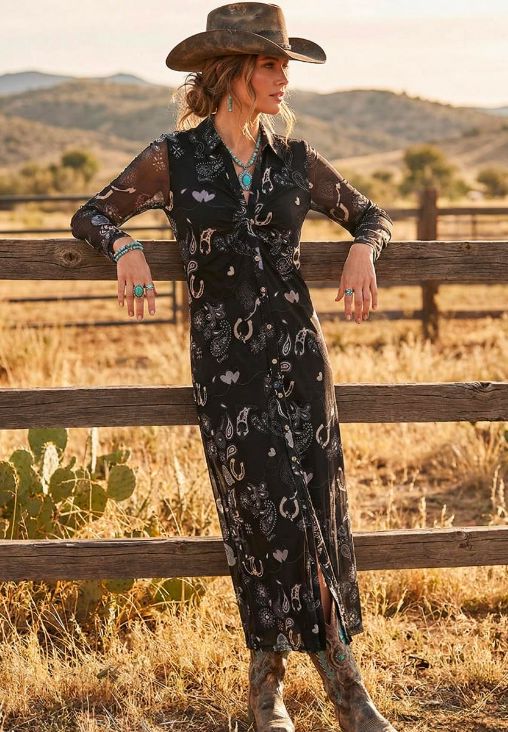 Black Bandana Mesh Button Front Dress - 4790BK