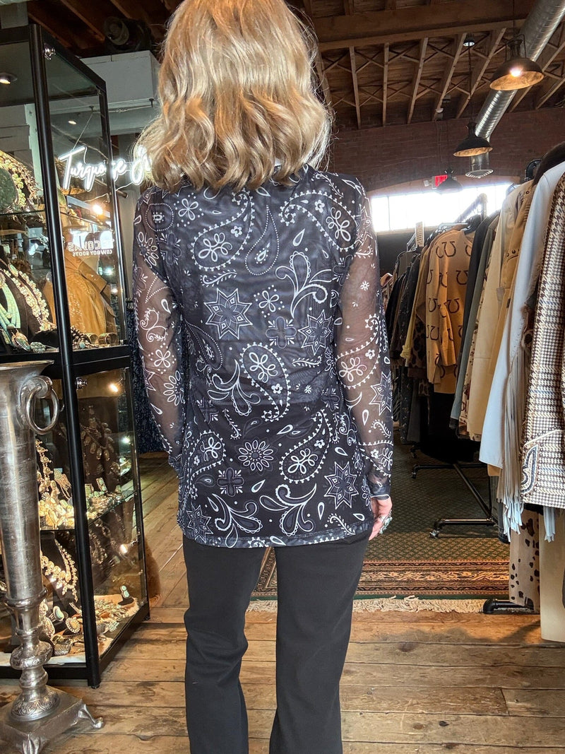 Black Bandana Mesh Long Sleeve Top - 4593BB