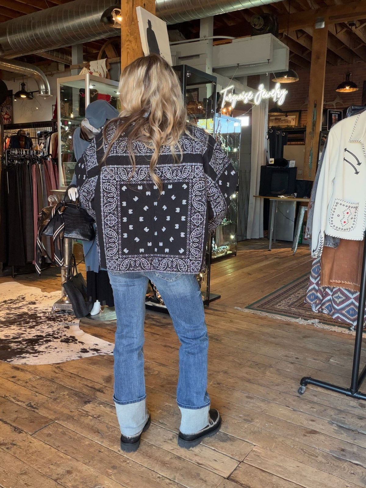 Black Bandana/Denim Kimono Jacket - 5889BK