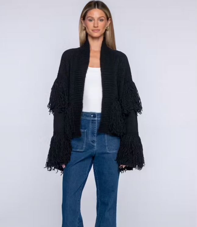 Black Carmen Fringed Cardigan Sweater - 294350