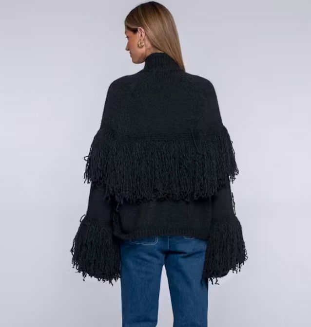 Black Carmen Fringed Cardigan Sweater - 294350