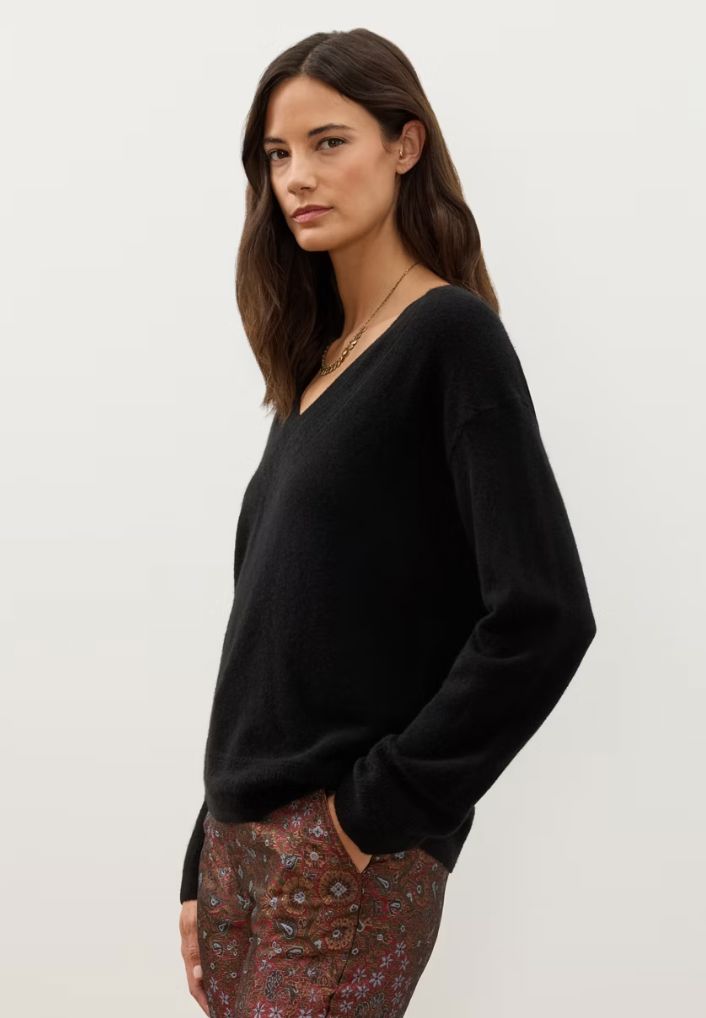 Black Cashmere V-Neck Sweater - 52826B