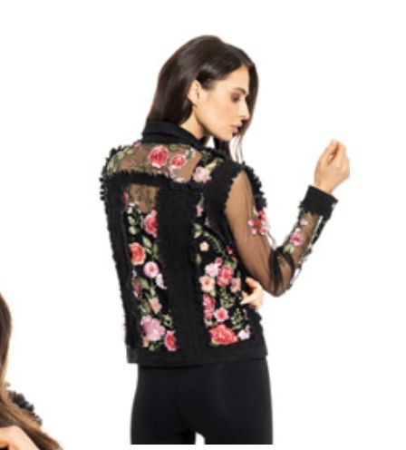 Black Denim/Black Mesh & Embroidery - BA32