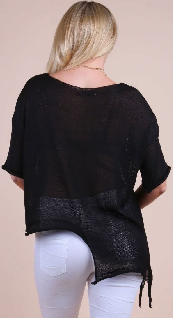 Black Distressed Asymmetrical Top - 13023-BK