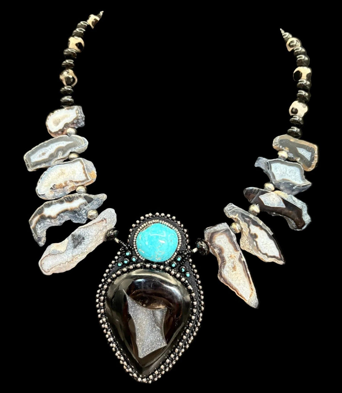 Black Druzy/Turquoise/Agate Necklace - NSZ245