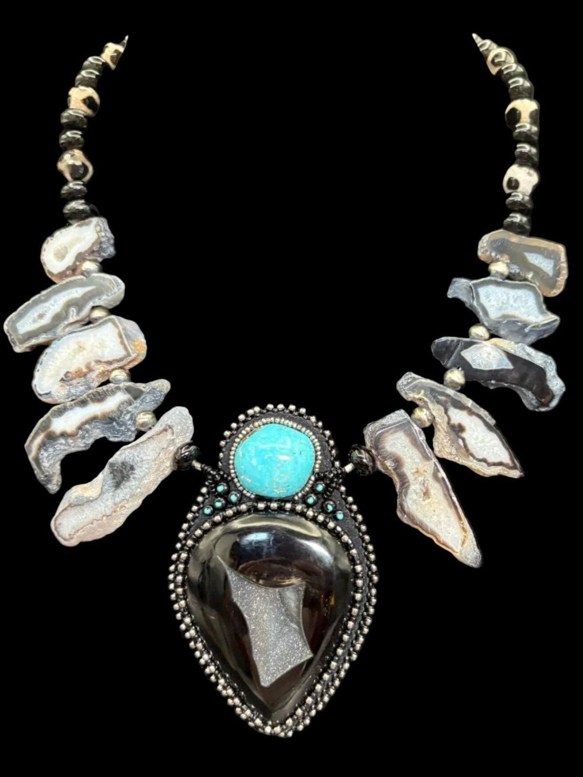 Black Druzy/Turquoise/Agate Necklace - NSZ245