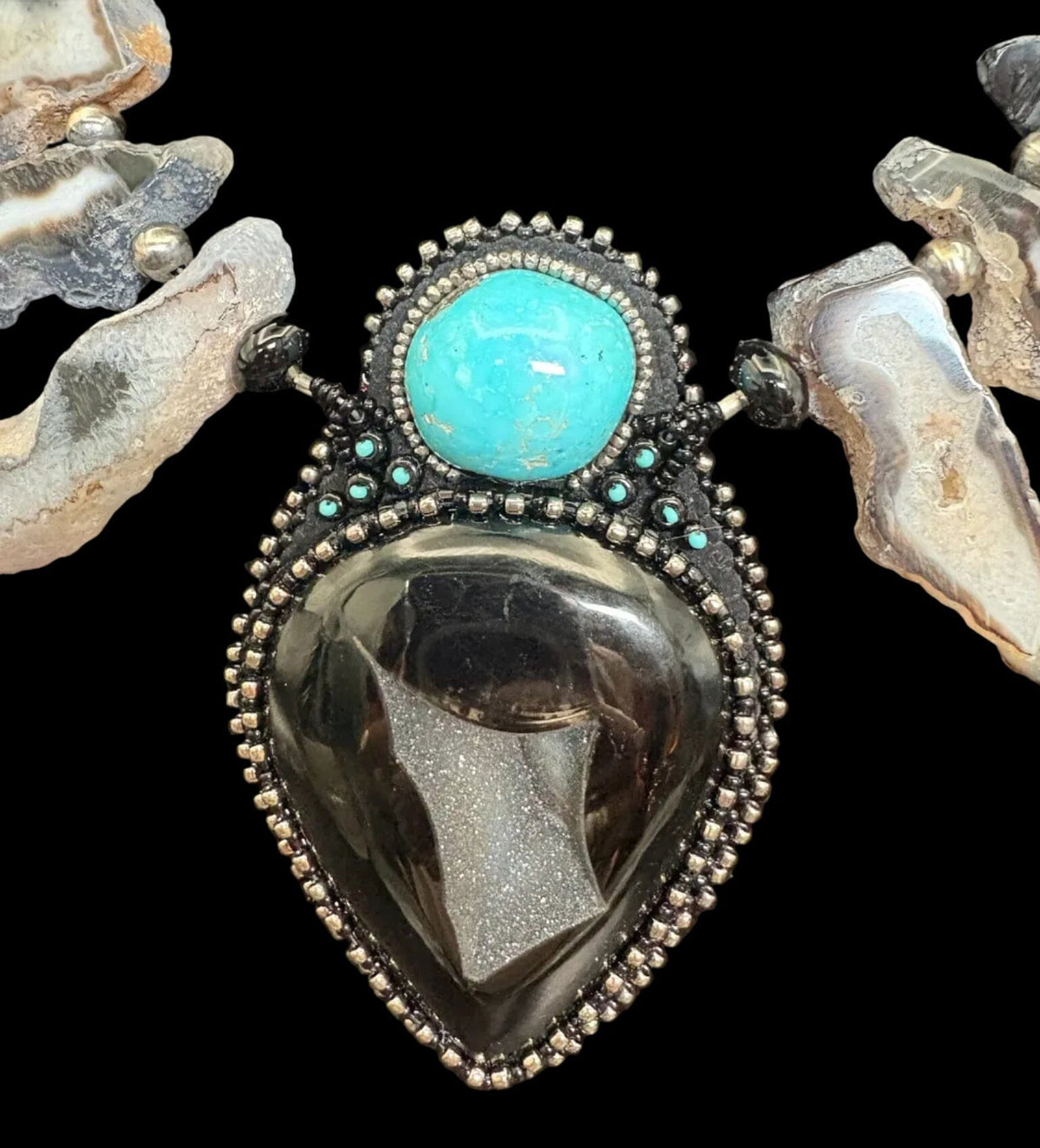 Black Druzy/Turquoise/Agate Necklace - NSZ245