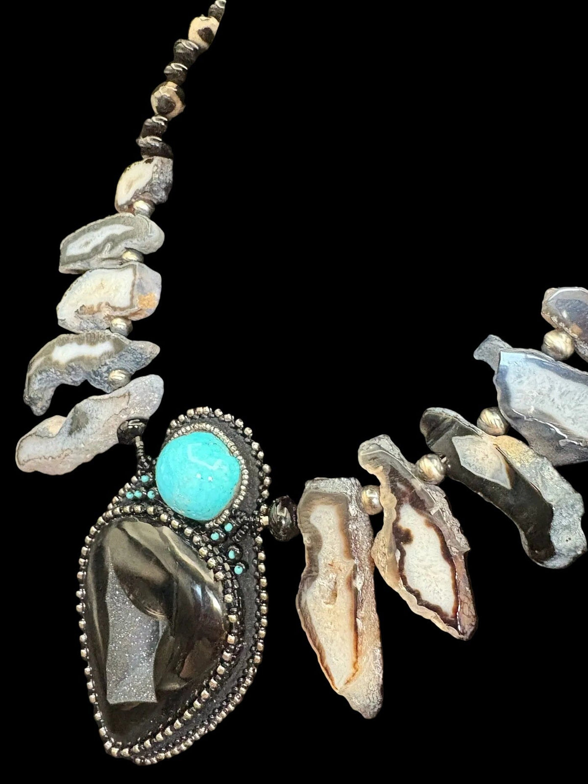Black Druzy/Turquoise/Agate Necklace - NSZ245