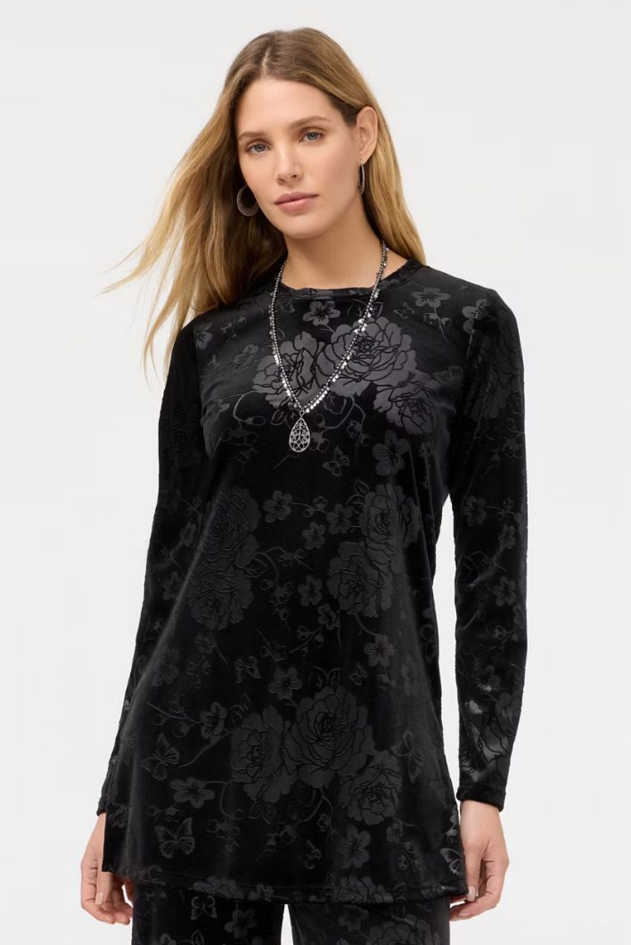 Black Embossed Stretch Velvet Tunic - J27825