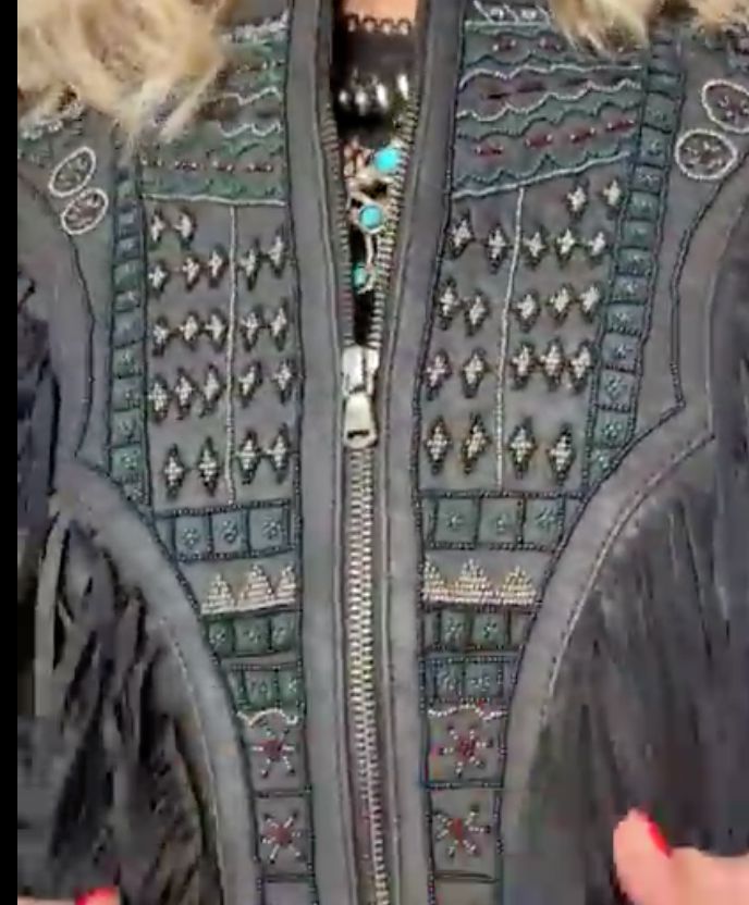 Black Embroidered Leather Jacket - L1175