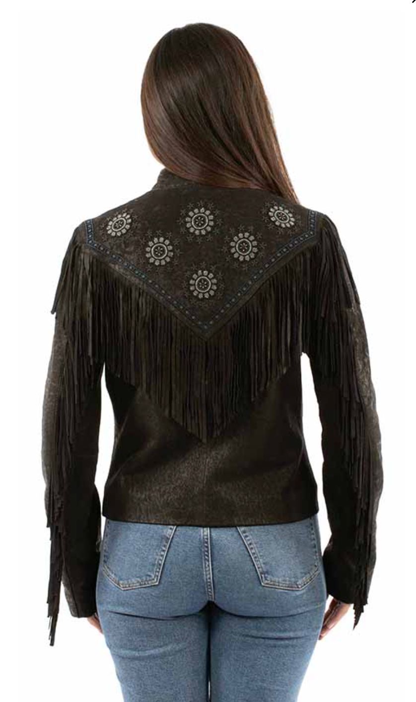 Black Embroidered Leather Jacket - L1175