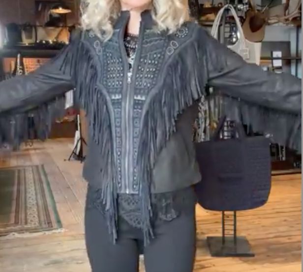 Black Embroidered Leather Jacket - L1175