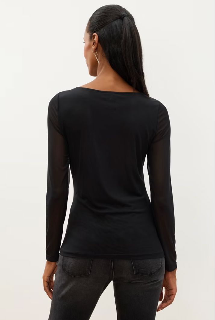 Black Embroidered Mesh Top - 15616