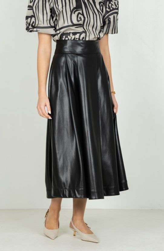 Black Faux Leather Dotty Skirt - EM956