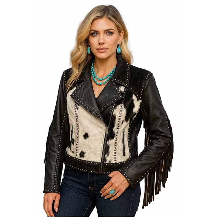 Black Hair On Leather Moto Jacket - L1176
