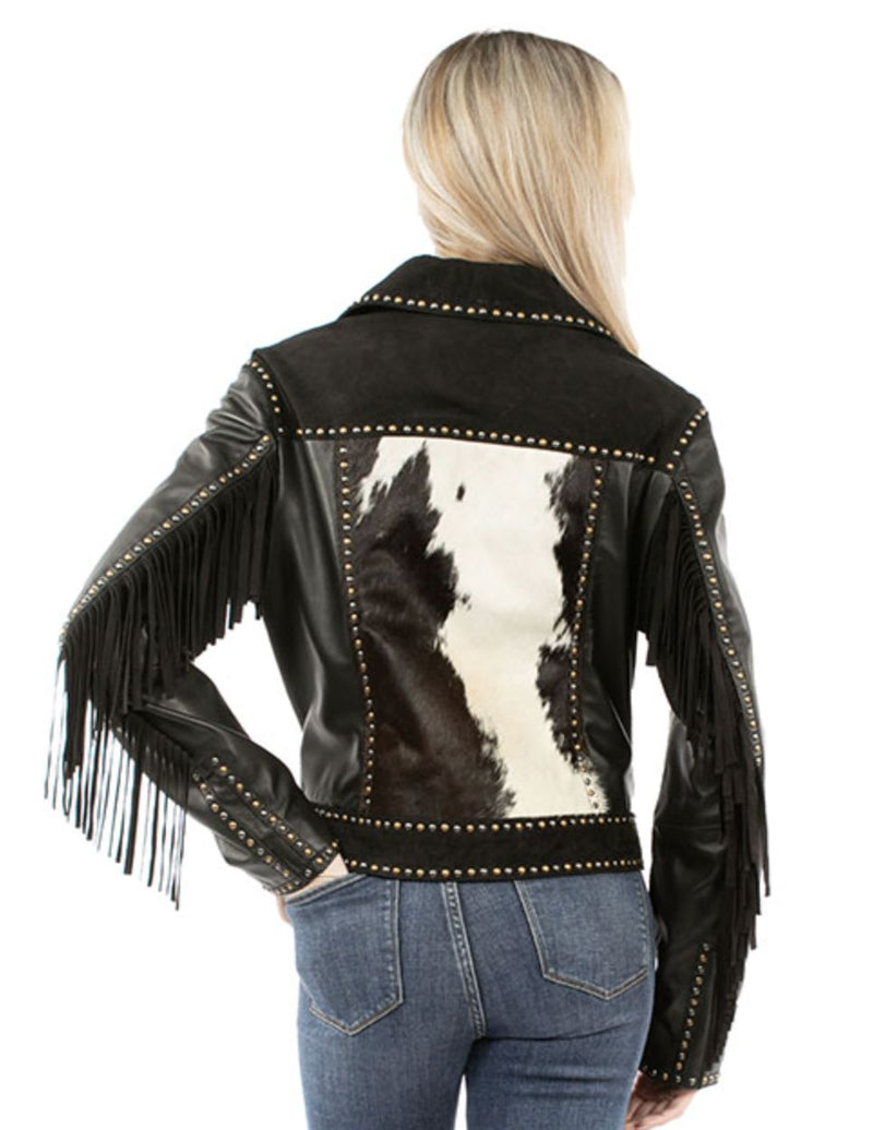 Black Hair On Leather Moto Jacket - L1176